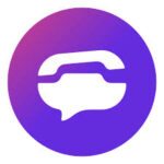 Call tracking icon with speech bubble and telephone symbol on purple circular background.
