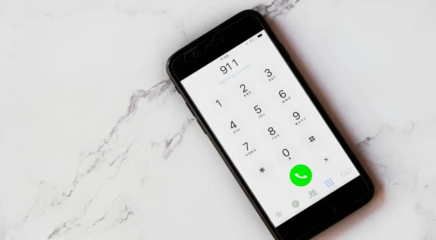 An image of a smartphone displaying a dial pad with the number 911, illustrating features of second phone number apps like TrueNumber and TextNow for dual SIM or secondary line usage.