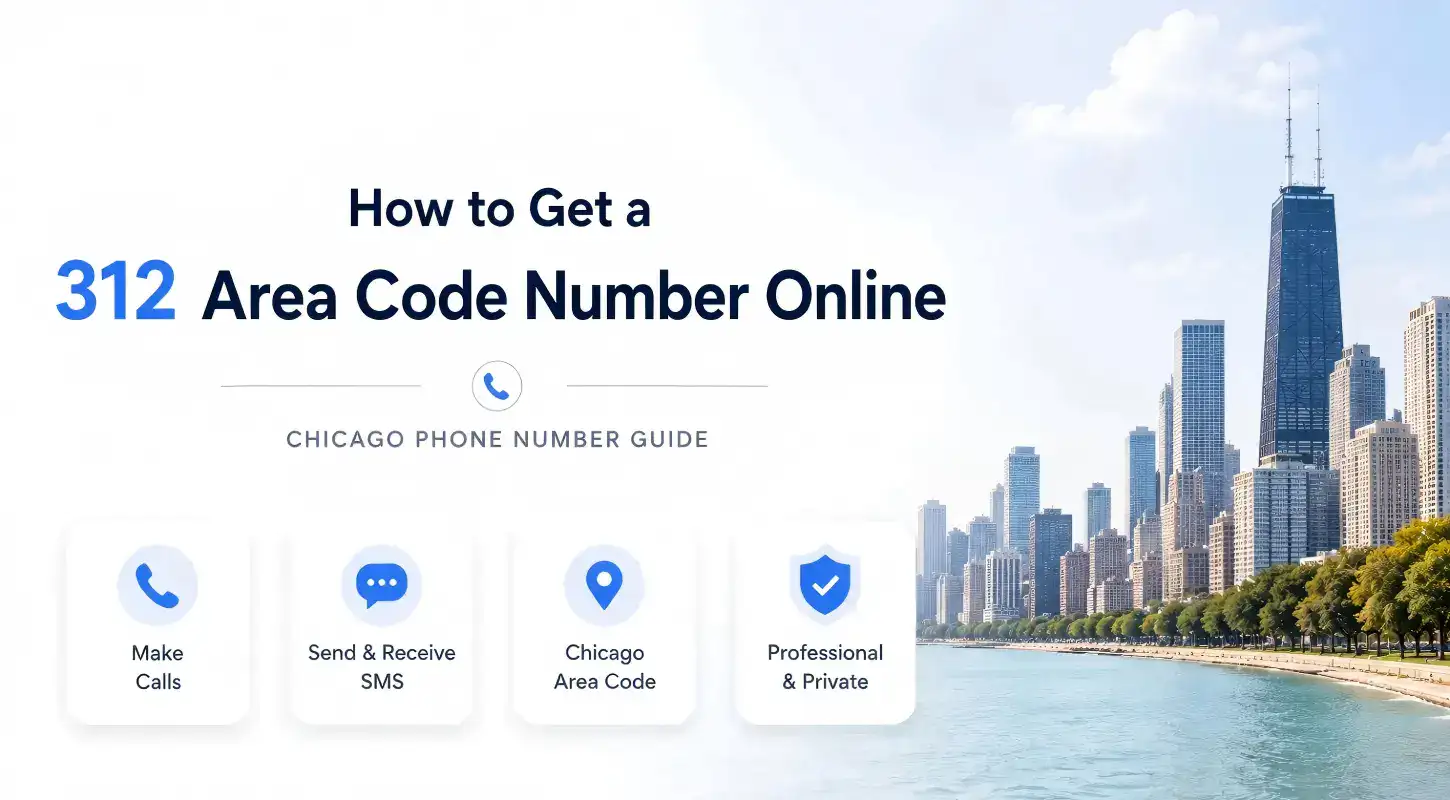 Guide on obtaining a 312 Chicago area code number online with features like making calls, sending SMS, and privacy options.
