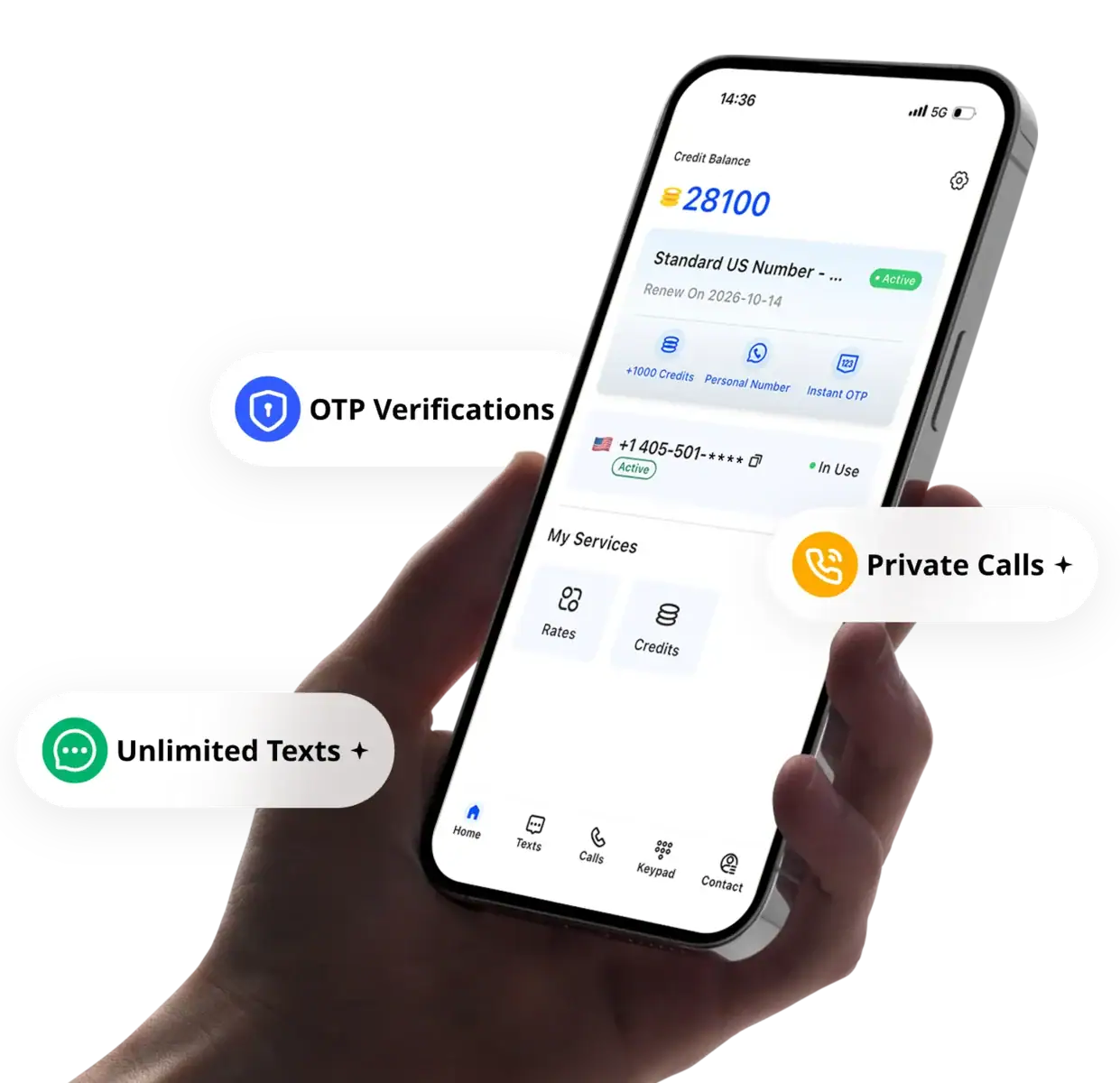 Secure mobile banking app interface displaying account balance, OTP verification, and service icons for easy access to financial tools.