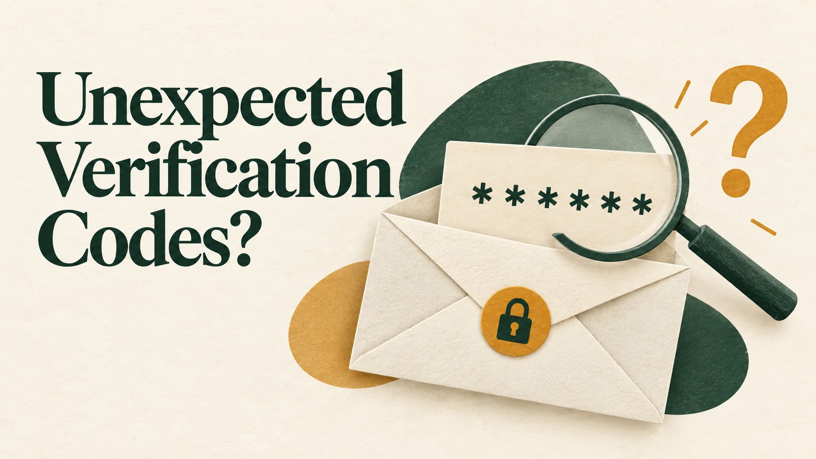 Image illustrating unexpected verification codes with an envelope, magnifying glass, and lock icon, highlighting concerns about unrequested verification messages.